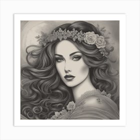 Beautiful Woman With Flowers Art Print