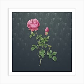 Vintage Pink Autumn China Rose Botanical on Slate Gray Pattern Art Print