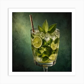 Mojito Cocktail On A Dark Background Art Print