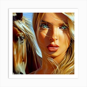 Girl And A Horse Art Print