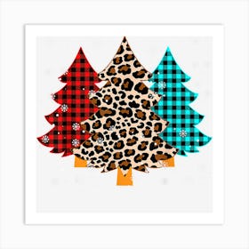 Merry Christmas Trees With Leopard & Plaid Print Art Print