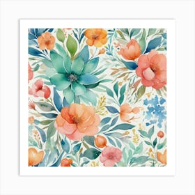 Watercolor Floral Pattern 9 Art Print