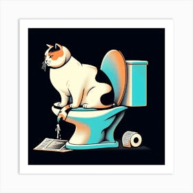 Cat On Toilet 1 Art Print