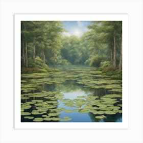 536137 Tranquil Pond Surrounded By Tall Trees, With A Bea Xl 1024 V1 0 Art Print