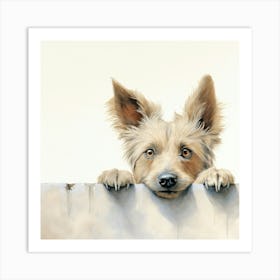 Dog Peeking Over Fence 1 Art Print