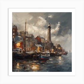 Lighthouse At Night Art Print