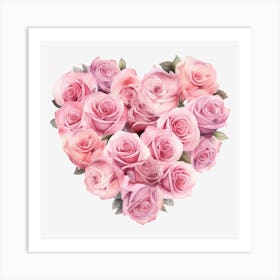 Pink Roses Heart 7 Art Print