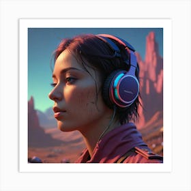 Girl With Headphones Art Print