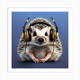 Hedgehog With Headphones 1 Art Print