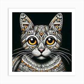 Tribal Cat Canvas Print Art Print