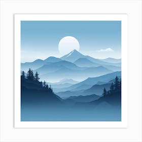 Misty mountains background in blue tone 31 Art Print