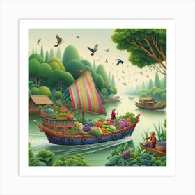 Vietnam Boat On The River Art Print