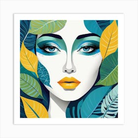 Tropical Woman With Leaves Art Print