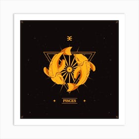 Zodiac Sign Pisces,Pisces Radiance: Hand-Drawn Golden Logo Art Print