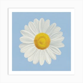 Fresh Bloom - Modern Minimalist Daisy On Blue Art Print