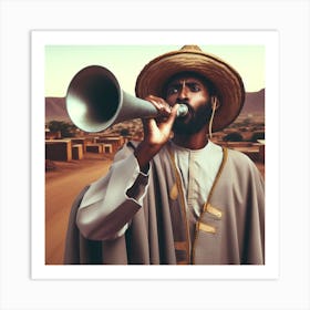 African Man Blowing Horn Art Print