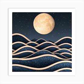 Moon And Waves 44 Art Print