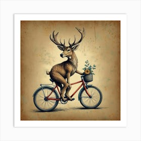 Deer On A Bike 6 Art Print