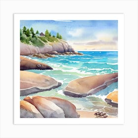 Watercolor Of Rocky Shore Art Print