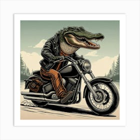 Crocodile On A Motorcycle 2 Art Print