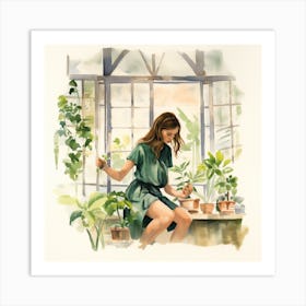 Girl In A Greenhouse 2 Art Print