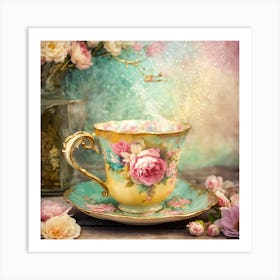 Teacup And Roses Art Print