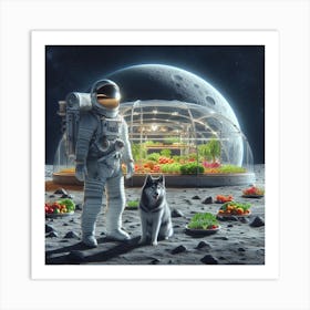 Astronaut With His Dog On The Moon Art Print