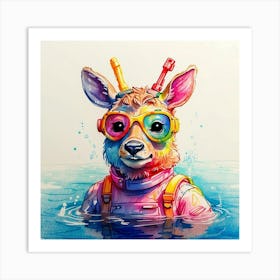 Deer In The Water 21 Art Print