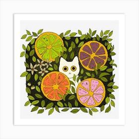 White Cat In Lime Garden Aesthetic Fresh Looking Art Art Print