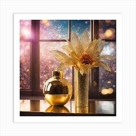 Christmas Decoration With Gold Vase Art Print