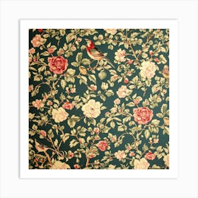 Wallpaper With Birds And Roses Art Art Print