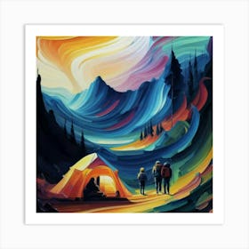 People camping in the middle of the mountains oil painting abstract painting art 7 Art Print