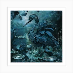 Heron In The Pond Art Print