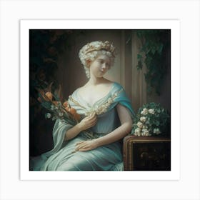 Lady With Flowers Art Print