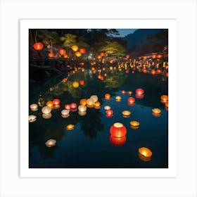 Lanterns In The Water Paintings Art Print 1 Art Print