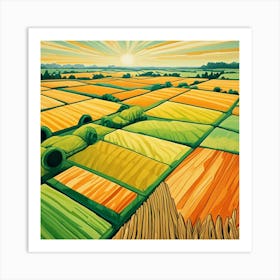 Fields On The Plain Cubism Style Art Print