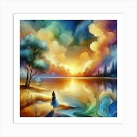 Sunset With A Girl Art Print