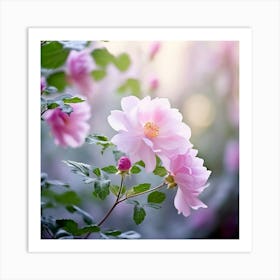 Flowers Leaves Nature Soft Freshness Pastel Botanical Plants Blooms Foliage Serene Delic (6) Art Print