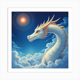 Mystical Dragon In A Celestial Sky, Watercolor 1 Art Print