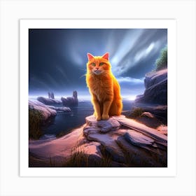 Cat On The Rocks Art Print