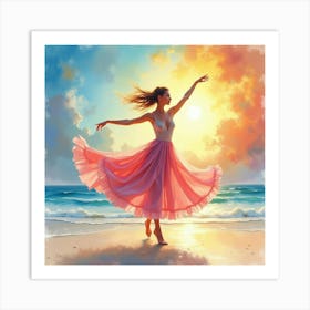 Elegant Dancer With Watercolor Radiant Summer Sky 1 Art Print