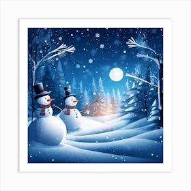Snowman In The Snow Art Print
