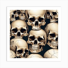 Skulls On Black Background 2 Art Print