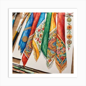 Kazakhstan Flags Art Print