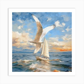 Seagull Flying Over The Ocean Art Print