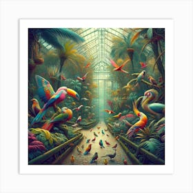 Venturing Into The Garden, Observing Exotic Birds Amidst Amsterdam S Botanical Paradise Style Avant Garde Aviary Abstraction (1) Art Print