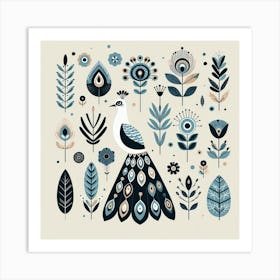 Scandinavian style, Peacock 1 Art Print