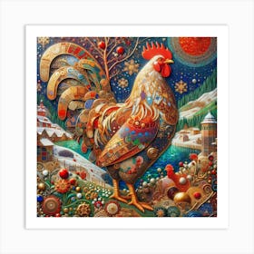 A Rooster in the Style of Collage Art Print
