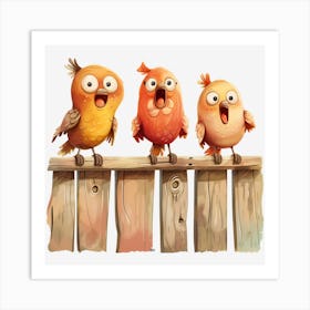 Three Birds On A Fence 11 Art Print