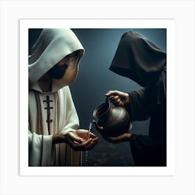 Two Monks Pouring Water Art Print